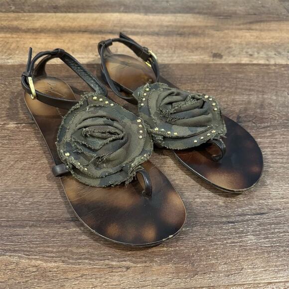 Giuseppe Zanotti Camo Floral Thong Sandals Black Size 10.5 Strappy FLAWS READ - Picture 1 of 10